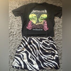 Metallica Graphic Tee and Zebra Print Skirt